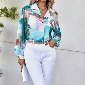 Graphic Patterned Button-Down Blouse